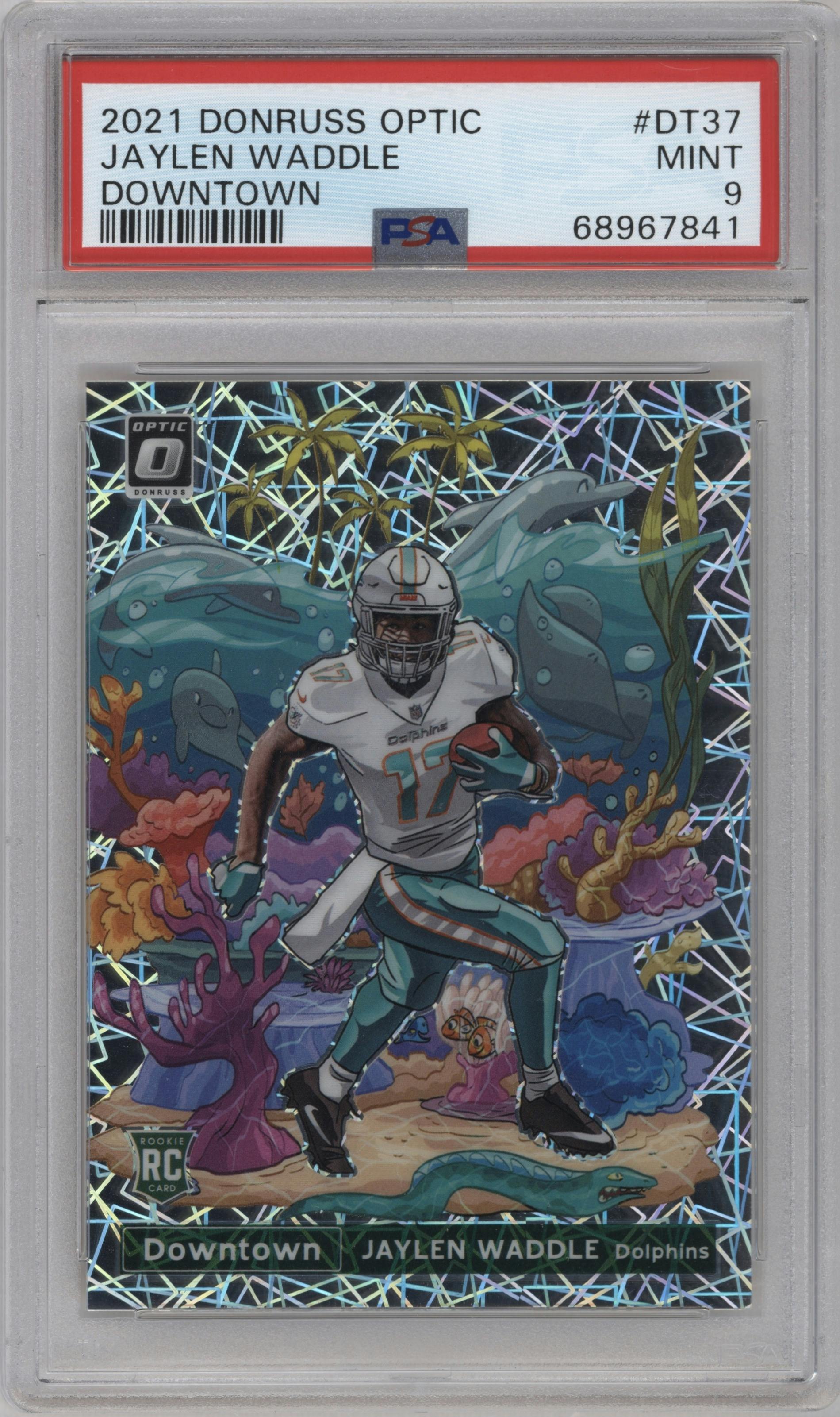 Jaylen Waddle from the 2021 Panini Donruss Optic set graded by PSA and given an overall grade of 9.