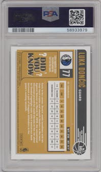 Luka Doncic from the 2018-19 Panini Chronicles set featuring a Purple parallel graded by PSA and given an overall grade of 10.