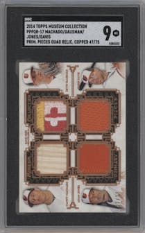 Adam Jones/Chris Davis/Kevin Gausman/Manny Machado from the 2014 Topps Museum Collection set featuring a Copper parallel graded by SGC and given an overall grade of 9.