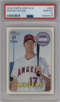 Shohei Ohtani from the 2018 Topps Heritage High Number set graded by PSA and given an overall grade of 10.