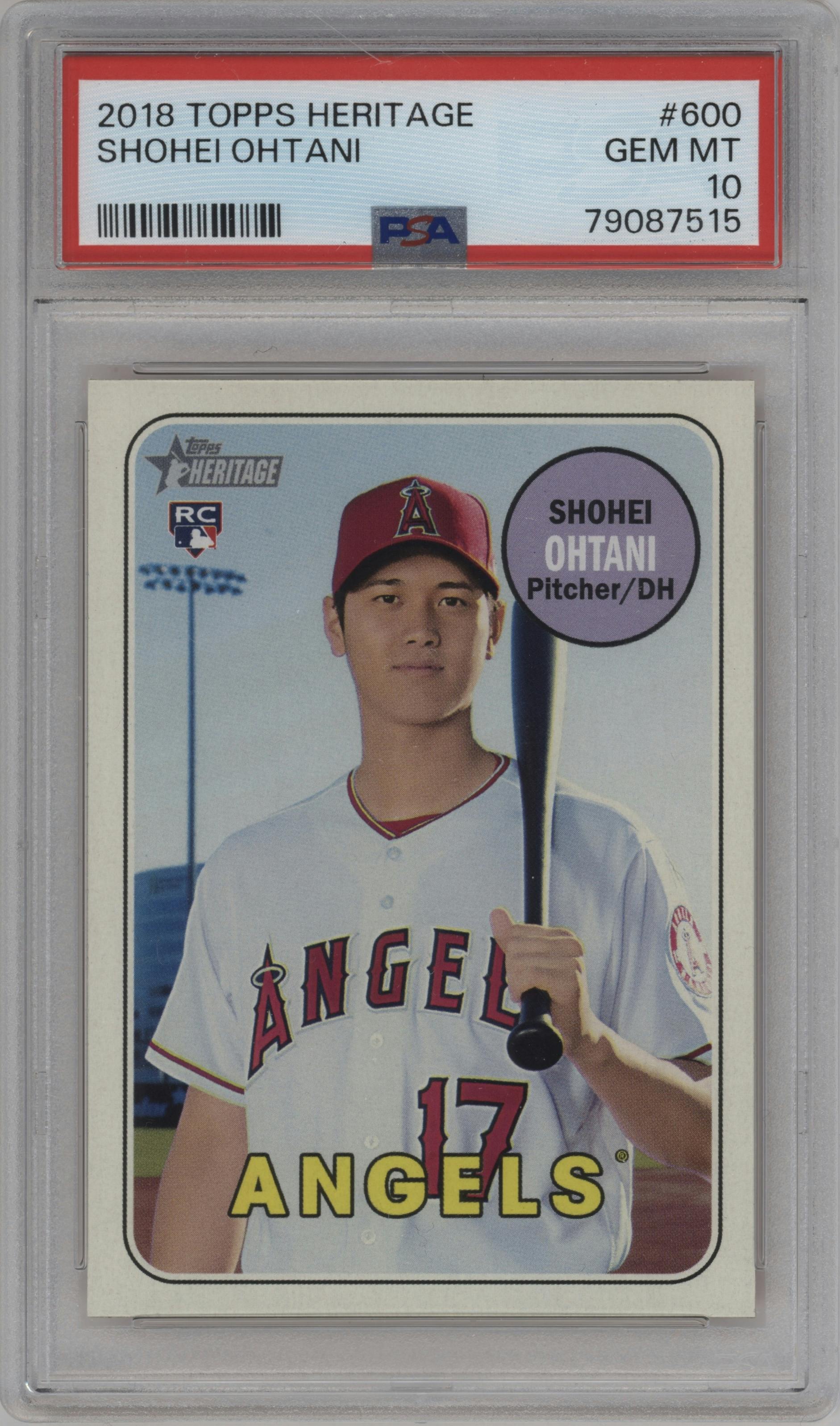 Shohei Ohtani from the 2018 Topps Heritage High Number set graded by PSA and given an overall grade of 10.