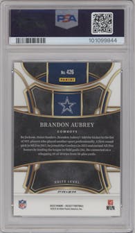 Brandon Aubrey from the 2023 Panini Select set featuring a Disco Red parallel graded by PSA and given an overall grade of 10.