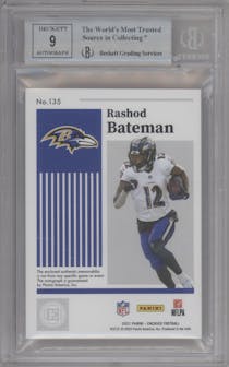 Rashod Bateman from the 2021 Panini Encased set featuring a Emerald parallel graded by Beckett and given an overall grade of 9.