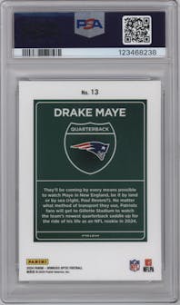 Drake Maye from the 2024 Donruss Optic set graded by PSA and given an overall grade of 9.