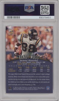 Randy Moss from the 1998 Topps Finest set graded by PSA and given an overall grade of 8.