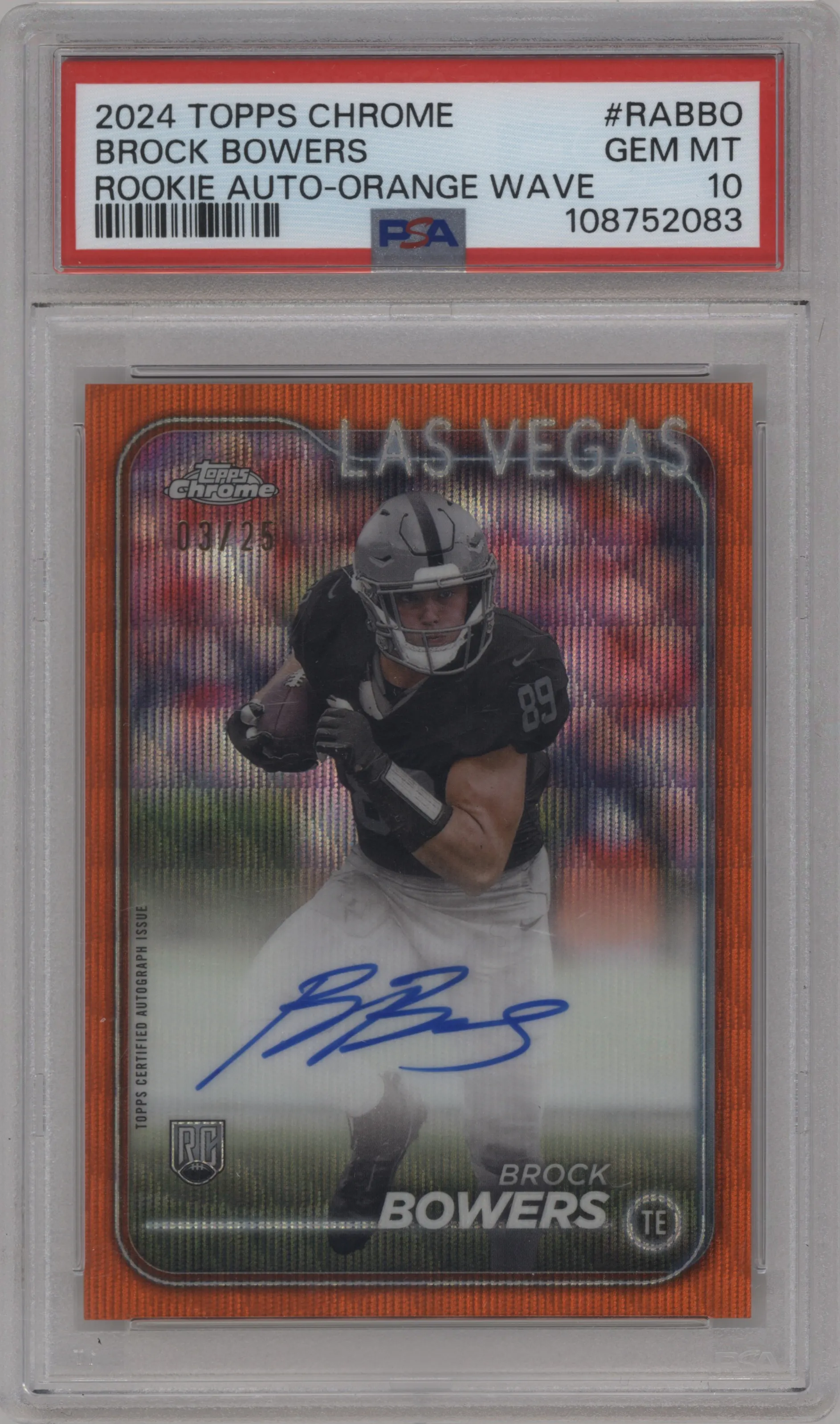 2024 Topps Chrome Rke.AU Var. Brock Bowers Orange Wave #RA-BBO PSA 10