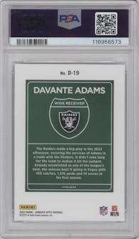 Davante Adams from the 2023 Donruss Optic set graded by PSA and given an overall grade of 9.