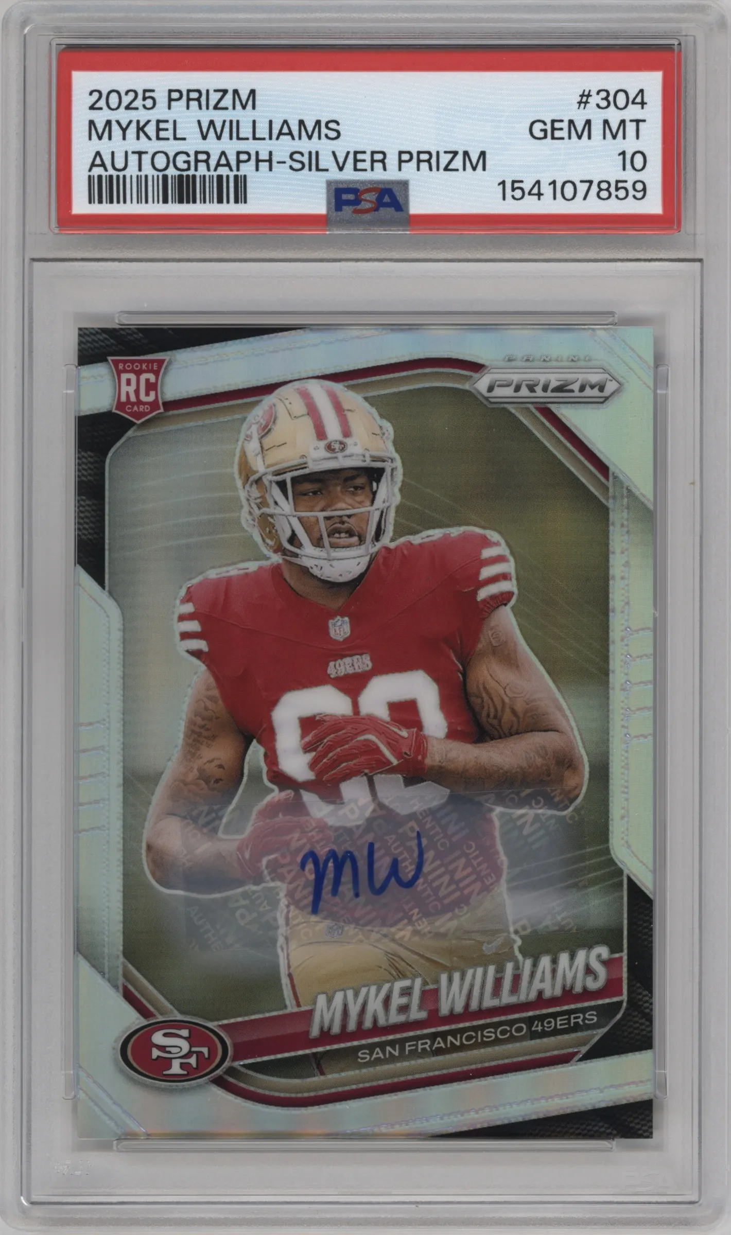 2025 Panini Prizm Rke.Auto Mykel Williams Silver Prizm PSA 10