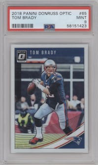 Tom Brady from the 2018 Panini Donruss Optic set graded by PSA and given an overall grade of 9.