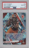 Nick Chubb from the 2023 Panini Phoenix set featuring a Blue Ice parallel graded by PSA and given an overall grade of 10.