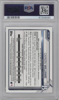 Carson Williams from the 2021 Bowman Draft set featuring a Sparkle Refractor parallel graded by PSA and given an overall grade of 9.