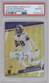Justin Jefferson from the 2020 Panini Chronicles set graded by PSA and given an overall grade of 10.