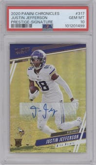 Justin Jefferson from the 2020 Panini Chronicles set graded by PSA and given an overall grade of 10.
