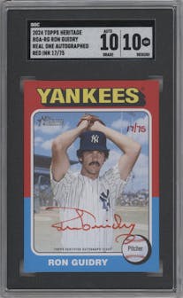 Ron Guidry from the 2024 Topps Heritage set featuring a Special Edition Red Ink parallel graded by SGC and given an overall grade of 10.