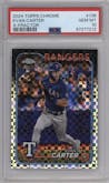 Evan Carter  from the 2024 Topps Chrome set featuring a X-Fractor parallel graded by PSA and given an overall grade of 10.