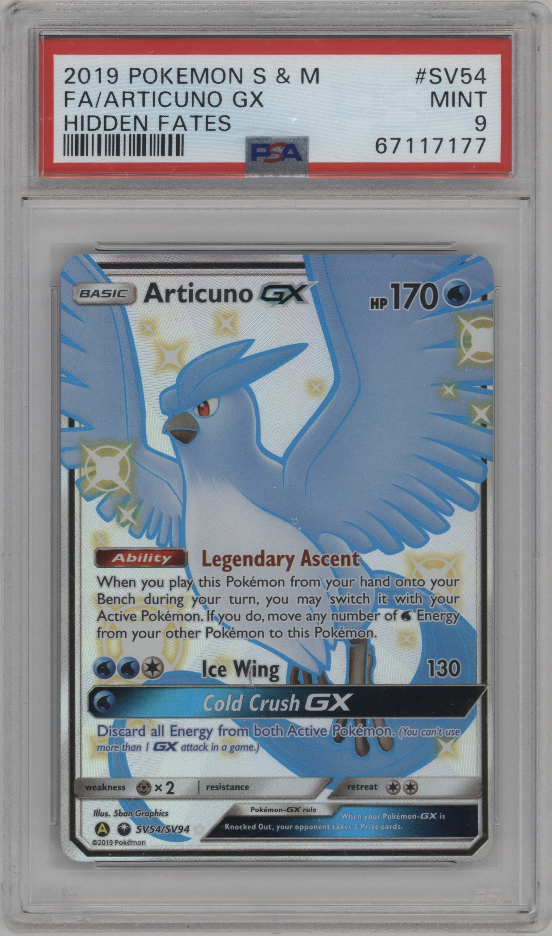 2019 Pokemon S&M Hidden Fates Articuno GX #SV54 PSA 9