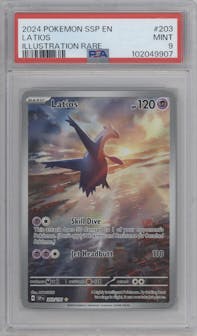 Latios from the 2024 Pokemon SV set graded by PSA and given an overall grade of 9.