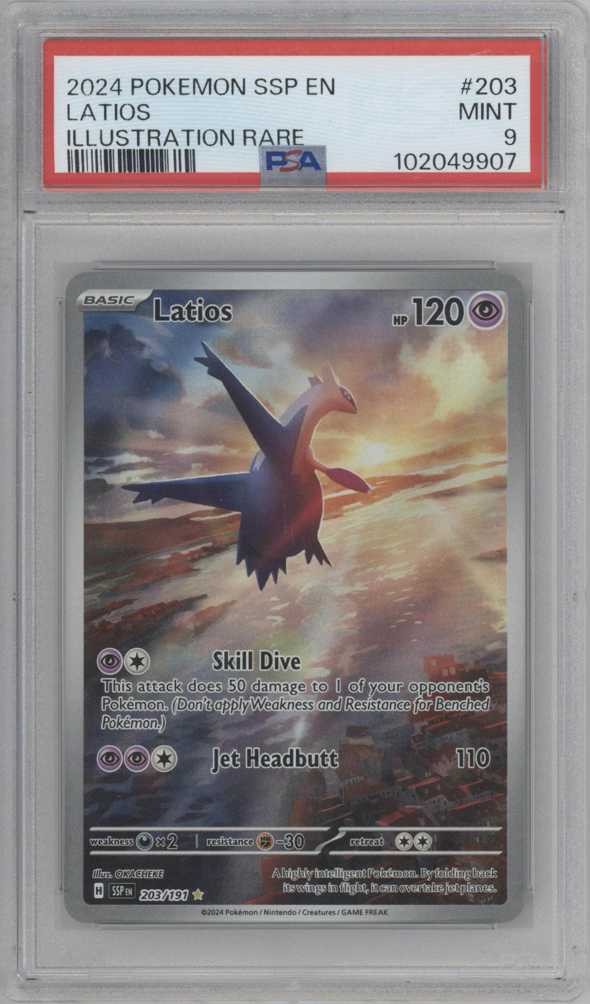 Latios from the 2024 Pokemon SV set graded by PSA and given an overall grade of 9.