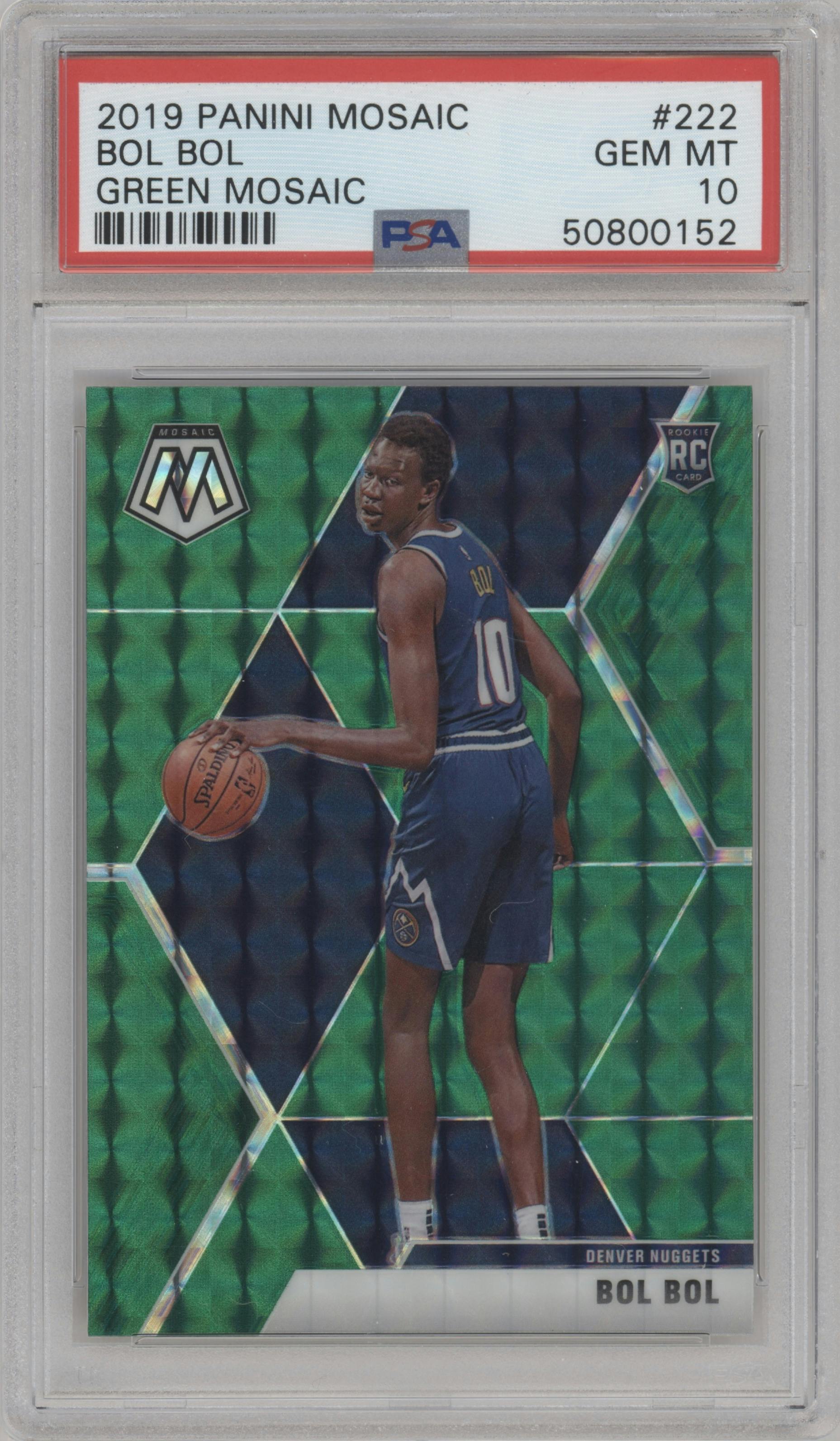 Bol Bol from the 2019-20 Panini Mosaic  set featuring a Green Mosaic parallel graded by PSA and given an overall grade of 10.