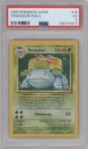 Venusaur from the 1999 Pokemon set graded by PSA and given an overall grade of 5.
