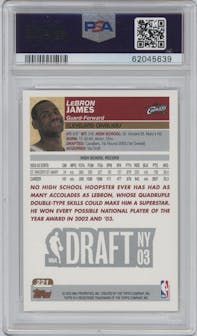 LeBron James from the 2003-04 Topps set graded by PSA and given an overall grade of 9.