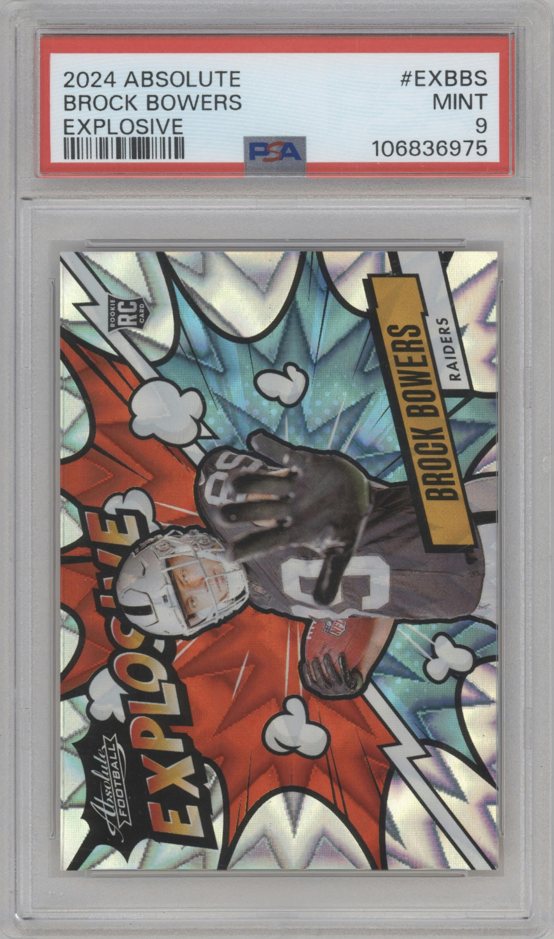 Brock Bowers from the 2024 Panini Absolute set graded by PSA and given an overall grade of 9.