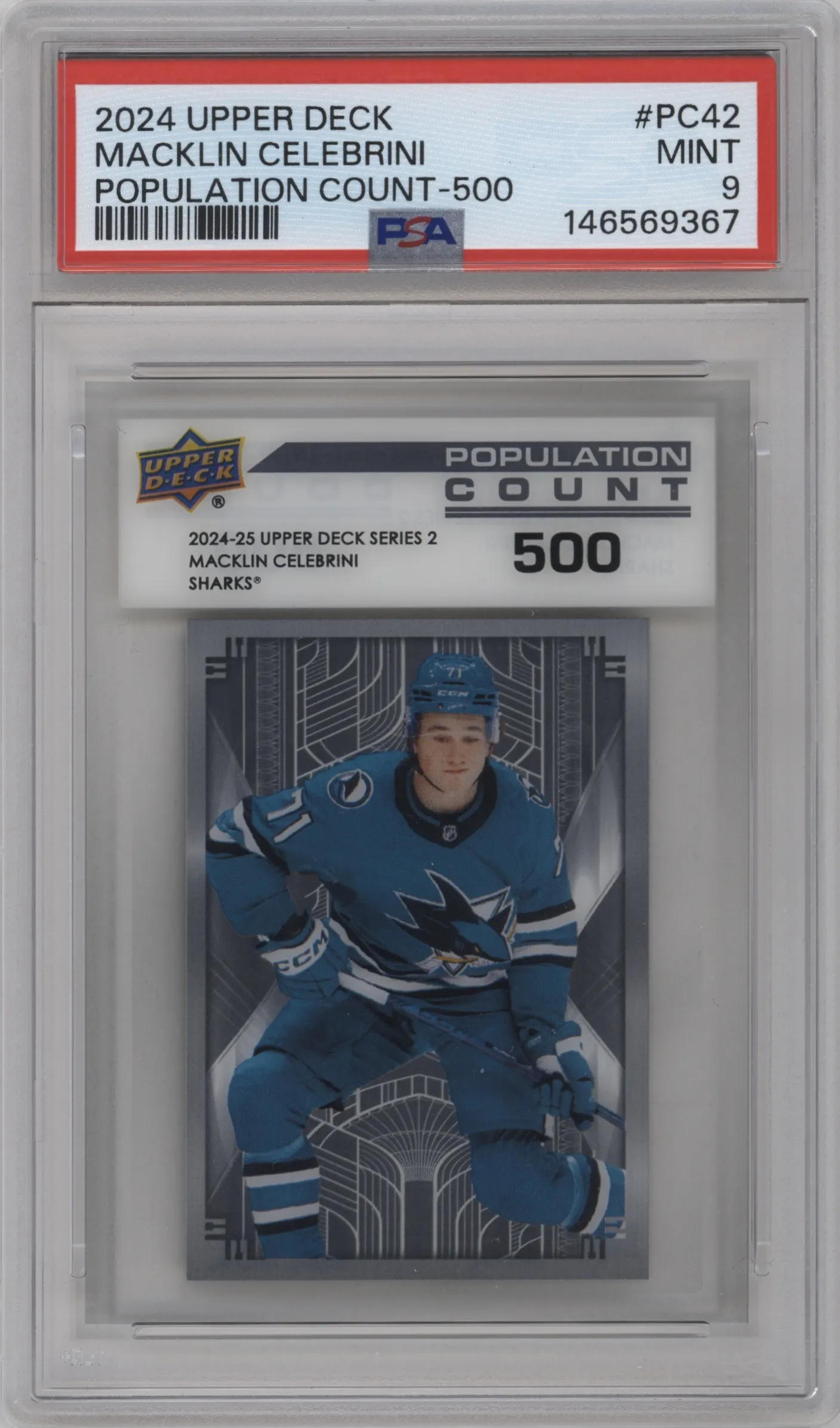 2024 Upper Deck Series 2 Population Count 500 Macklin Celebrini #PC-42 PSA 9