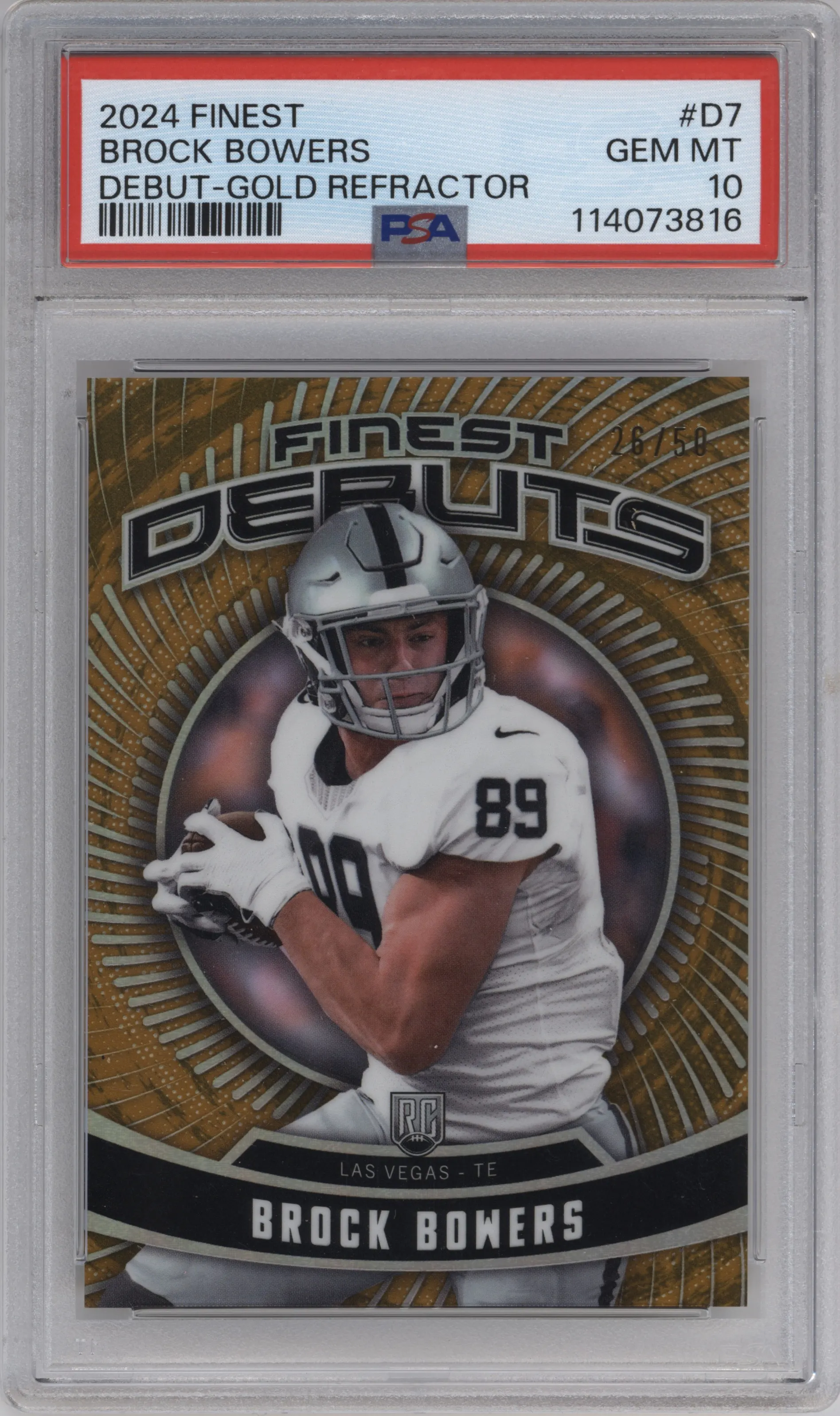 2024 Finest Debut Brock Bowers Gold Refractor #D-7 PSA 10