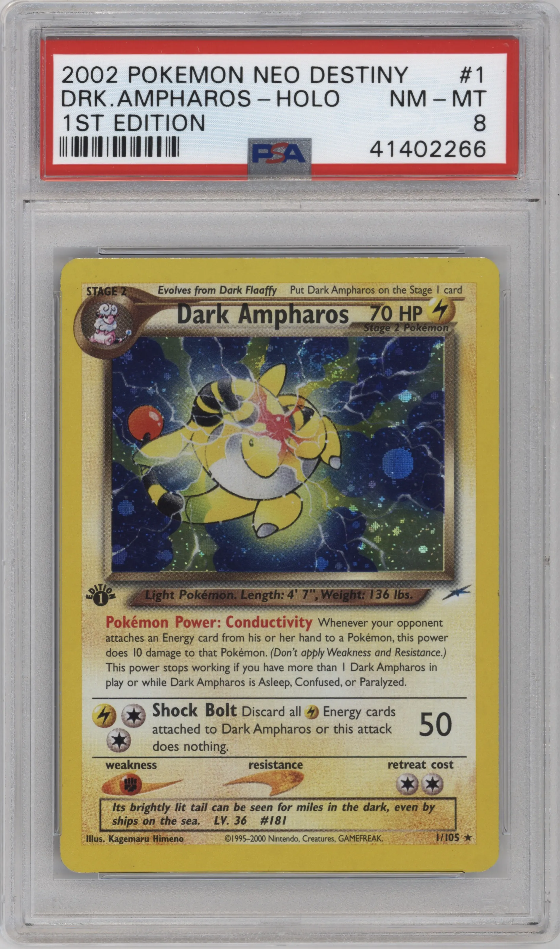 2002 Pokemon Neo Genesis Neo Destiny Dark Ampharos #1 PSA 8