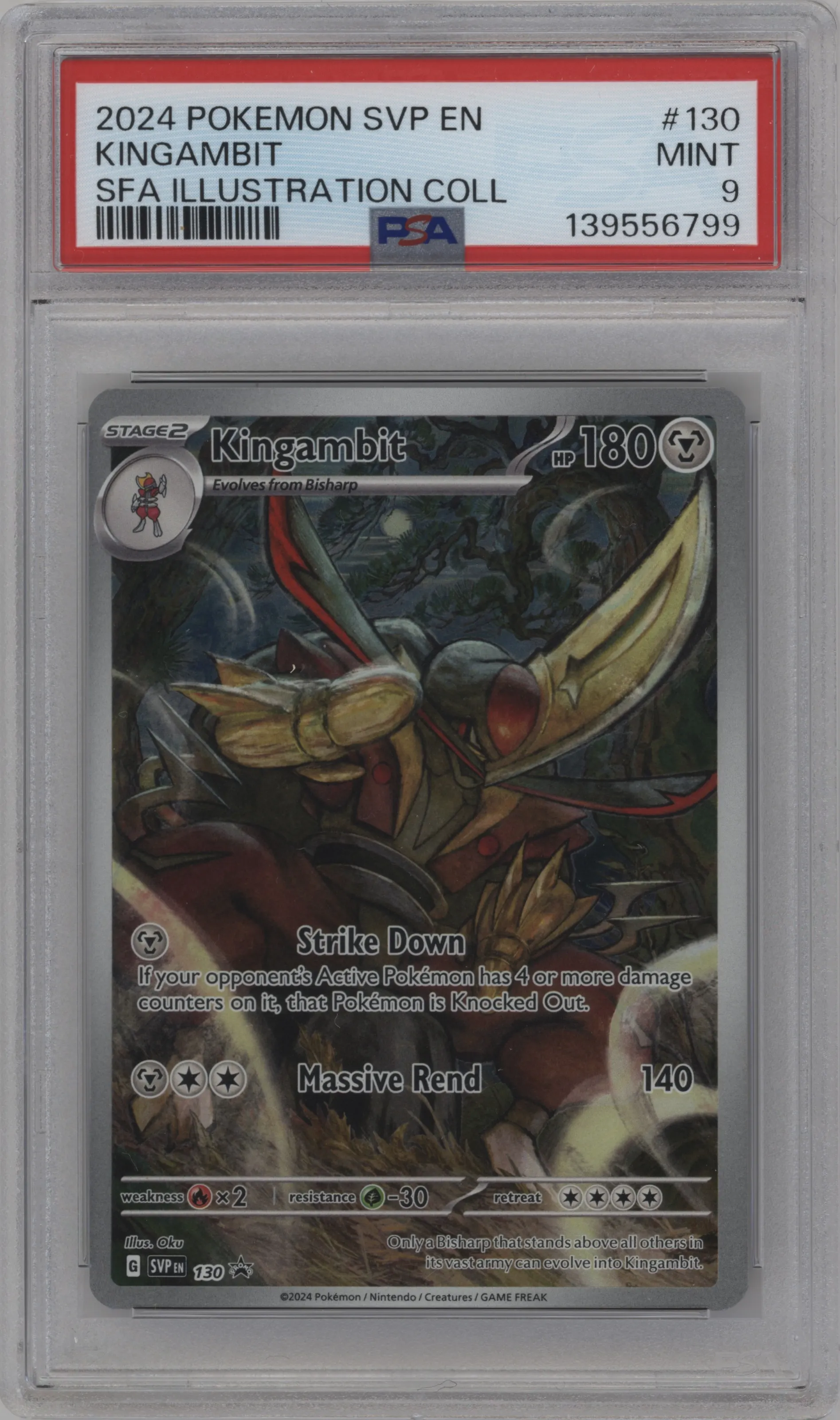2024 Pokemon SV Kingambit Shrouded Fable Kingambit Illustration Collection #130 PSA 9