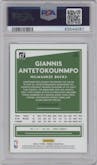 Giannis Antetokounmpo from the 2020-21 Panini Donruss set featuring a Choice Black Gold parallel graded by PSA and given an overall grade of 9.