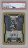 Jayden Reed from the 2023 Panini Prizm set featuring a Gold Prizm parallel graded by PSA and given an overall grade of 9.