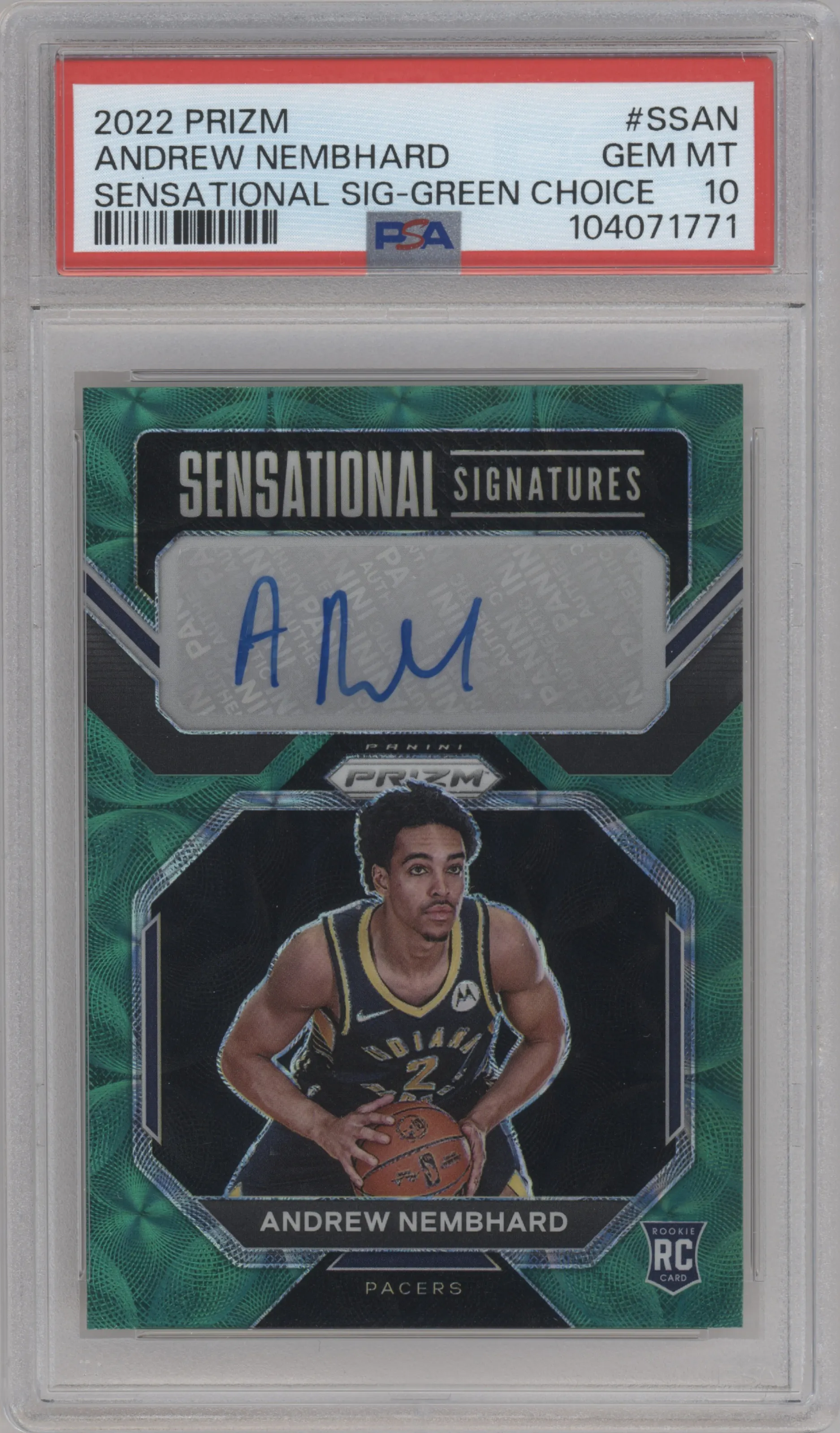 2022 Panini Prizm Sen.Sig. Andrew Nembhard Green Choice #SS-AN PSA 10
