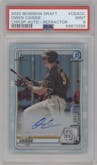 Owen Caissie from the 2020 Bowman Draft set featuring a Refractor parallel graded by PSA and given an overall grade of 9.