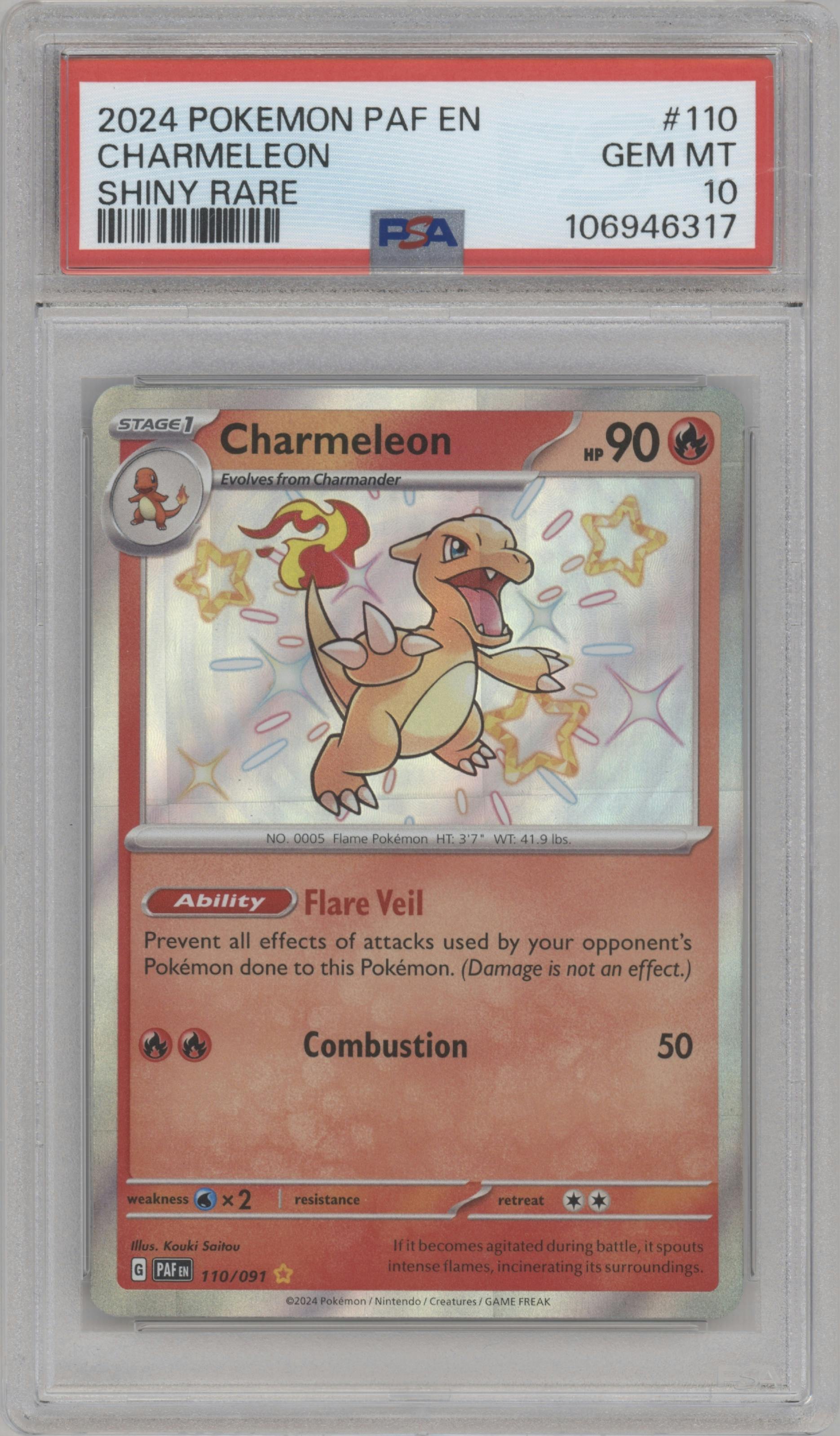 Charmeleon from the 2024 Pokemon SV set graded by PSA and given an overall grade of 10.