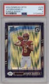 Jayden Daniels from the 2024 Donruss Optic set featuring a Purple Shock parallel graded by PSA and given an overall grade of 9.