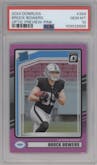 Brock Bowers from the 2024 Donruss set featuring a Pink parallel graded by PSA and given an overall grade of 10.
