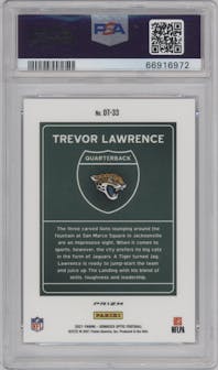Trevor Lawrence from the 2021 Panini Donruss Optic set graded by PSA and given an overall grade of 10.