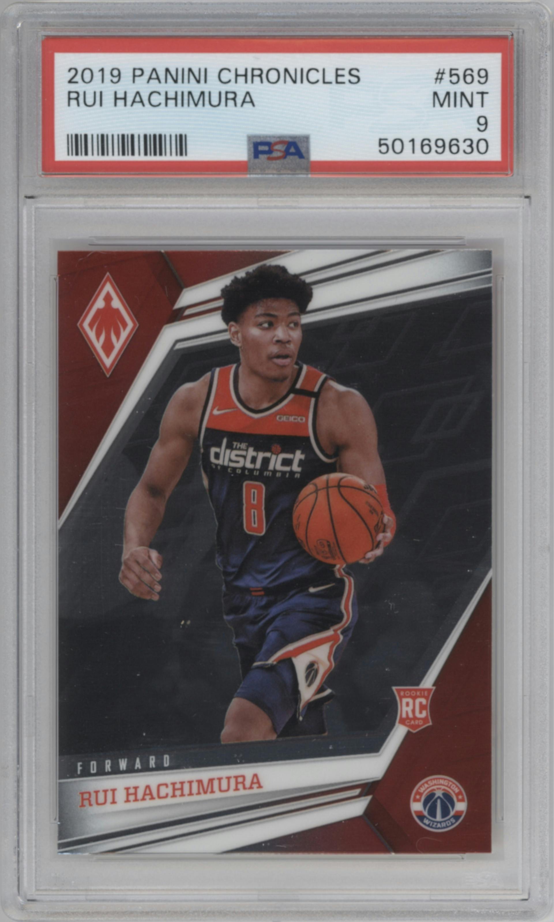 Rui Hachimura from the 2019-20 Panini Chronicles  set graded by PSA and given an overall grade of 9.