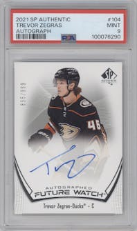 Trevor Zegras  from the 2021-22 SP Authentic  set graded by PSA and given an overall grade of 9.