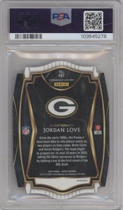 Jordan Love from the 2020 Panini Select set featuring a Die-Cut Purple parallel graded by PSA and given an overall grade of 10.
