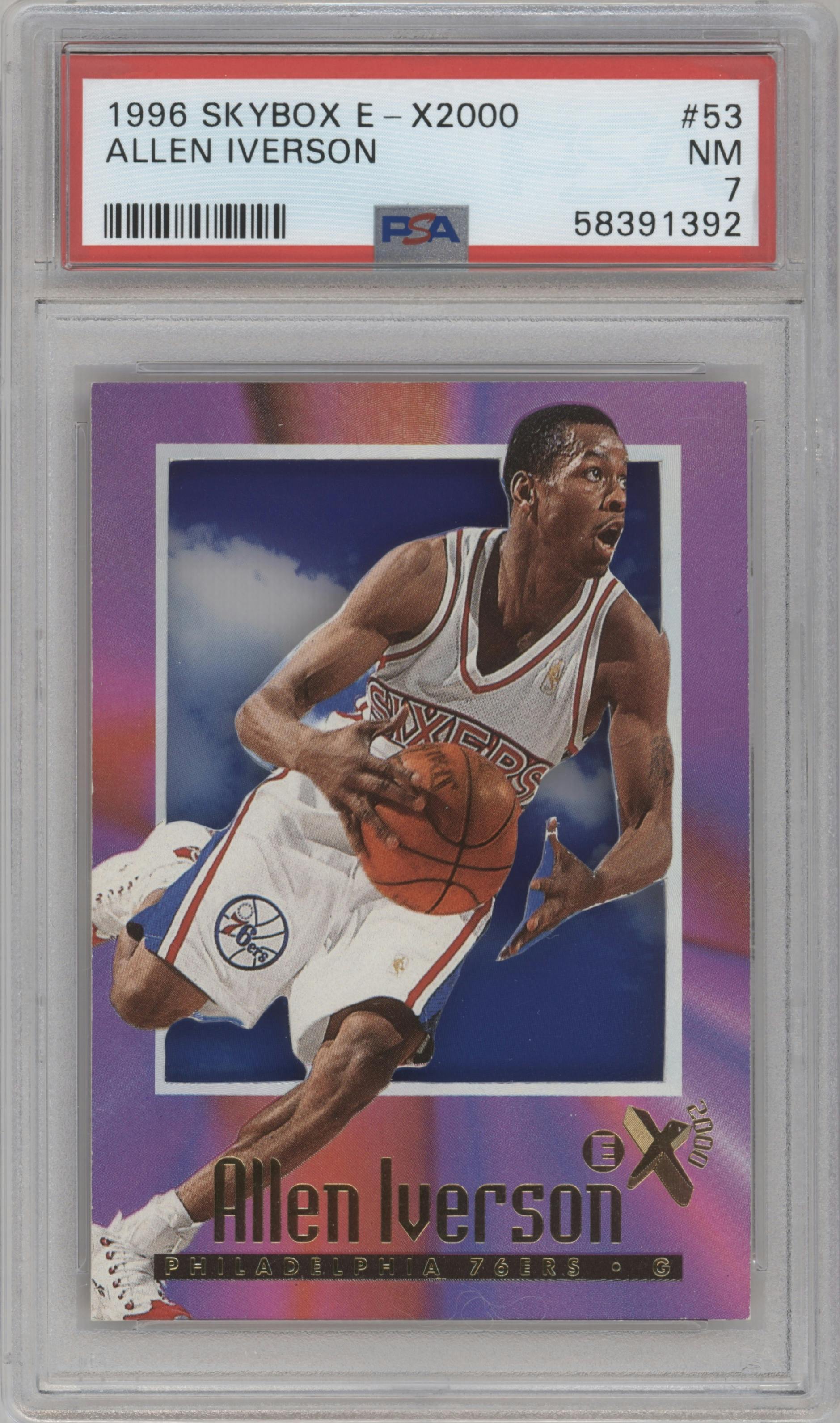 Allen Iverson from the 1996-97 Skybox E-X2000 set graded by PSA and given an overall grade of 7.