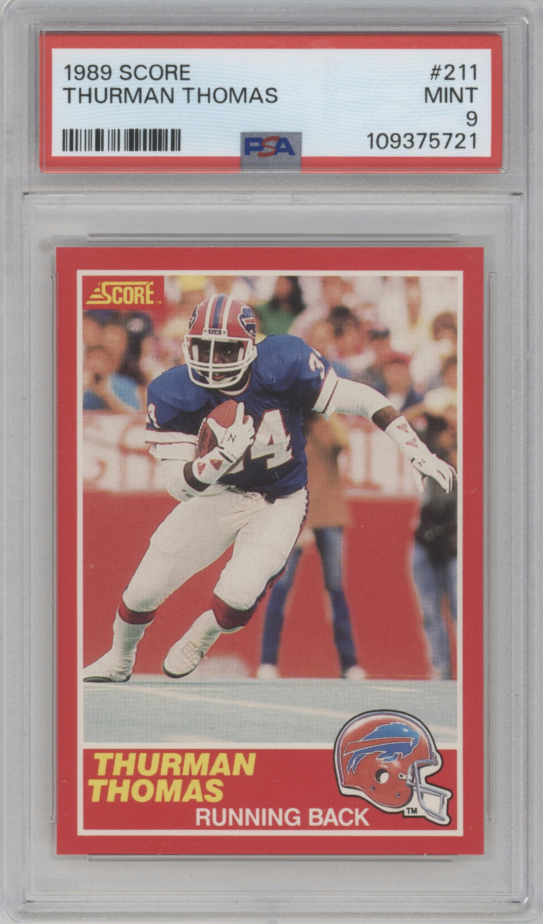 Thurman Thomas from the 1989 Score set graded by PSA and given an overall grade of 9.