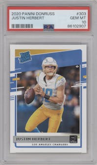 Justin Herbert from the 2020 Panini Donruss set graded by PSA and given an overall grade of 10.