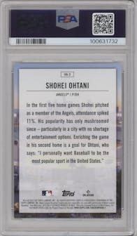 Shohei Ohtani from the 2023 Topps Series 1 set graded by PSA and given an overall grade of 9.