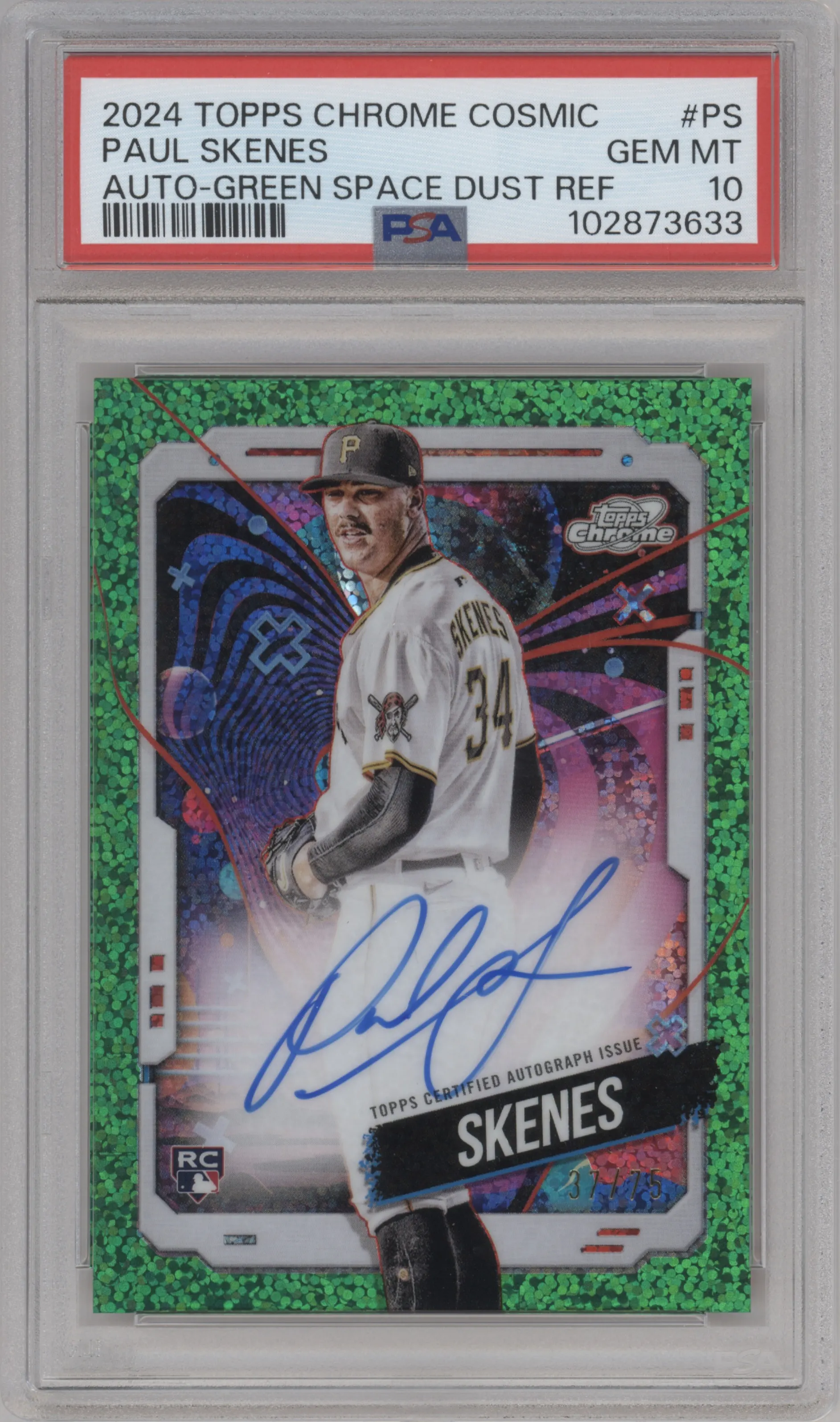 2024 Topps Cosmic Chrome Auto Paul Skenes Green Space Dust Refractor #CCA-PS PSA 10