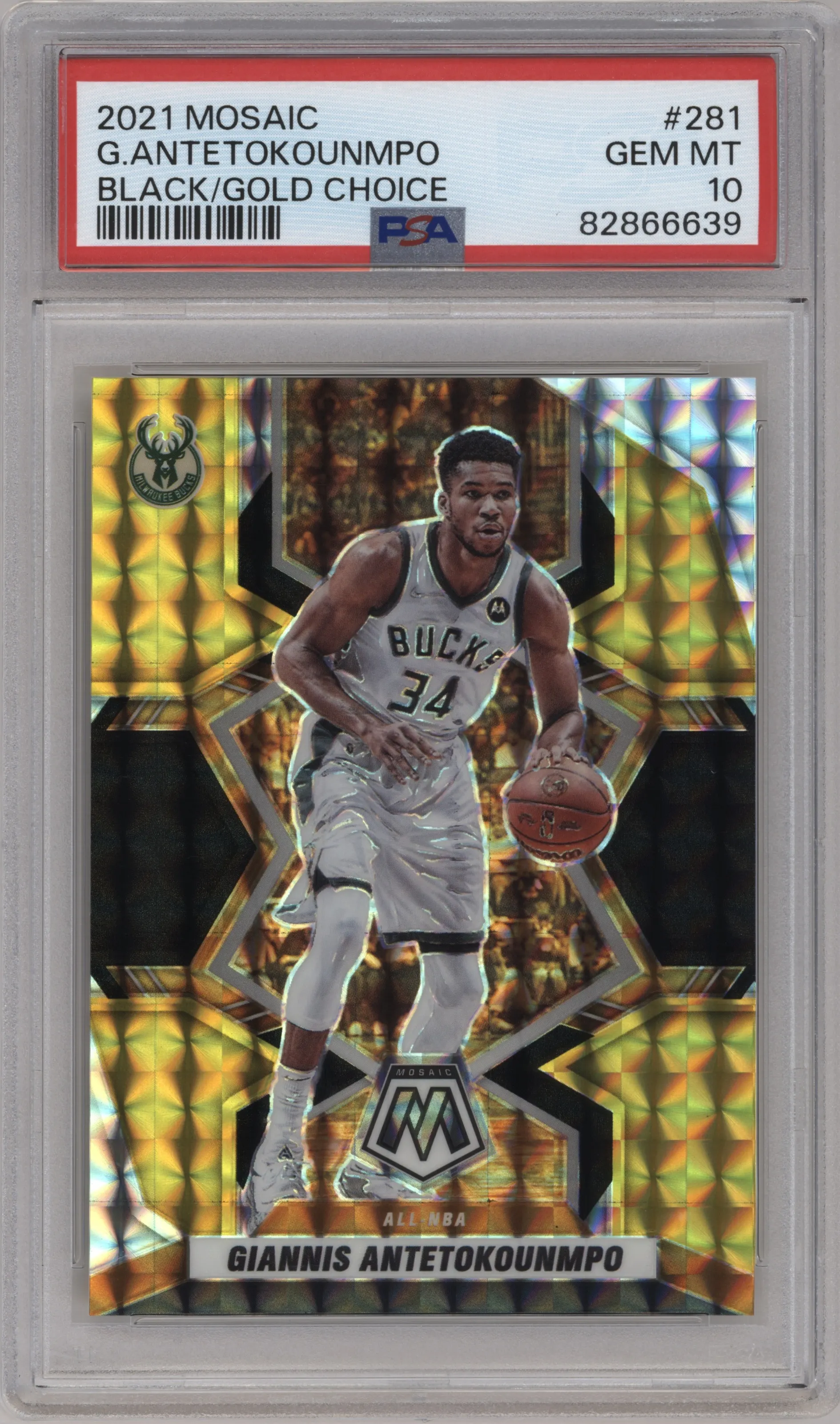 2021 Panini Mosaic Giannis Antetokounmpo Choice Black Gold #281 PSA 10