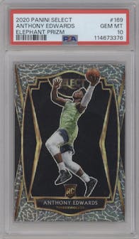 Anthony Edwards from the 2020-21 Panini Select set featuring a Elephant parallel graded by PSA and given an overall grade of 10.