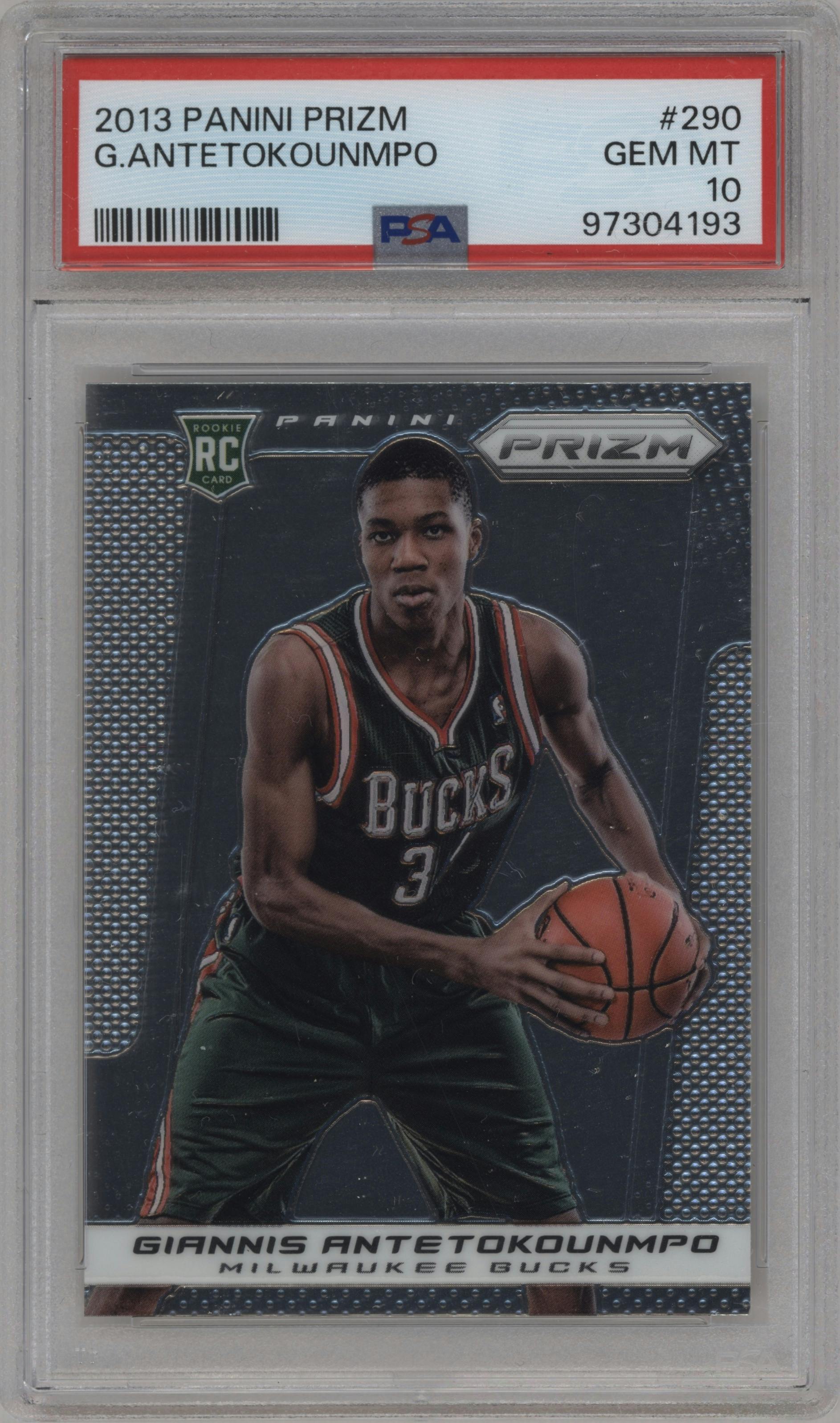 Giannis Antetokounmpo from the 2013-14 Panini Prizm set graded by PSA and given an overall grade of 10.