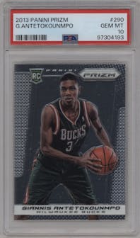 Giannis Antetokounmpo from the 2013-14 Panini Prizm set graded by PSA and given an overall grade of 10.